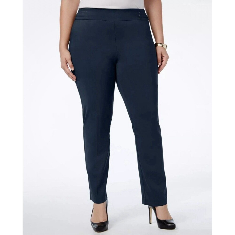 JM Collection Womens Tummy Control Pull On Slim Leg Pants Blue Size 18W NEW